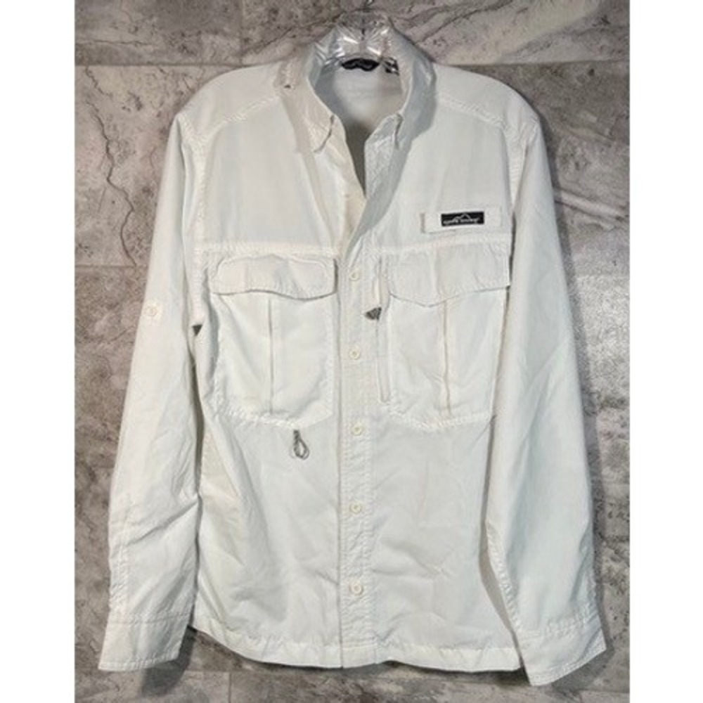Eddie Bauer Mens Long Sleeve White Outdoor Fishing Hiking Shirt Size S